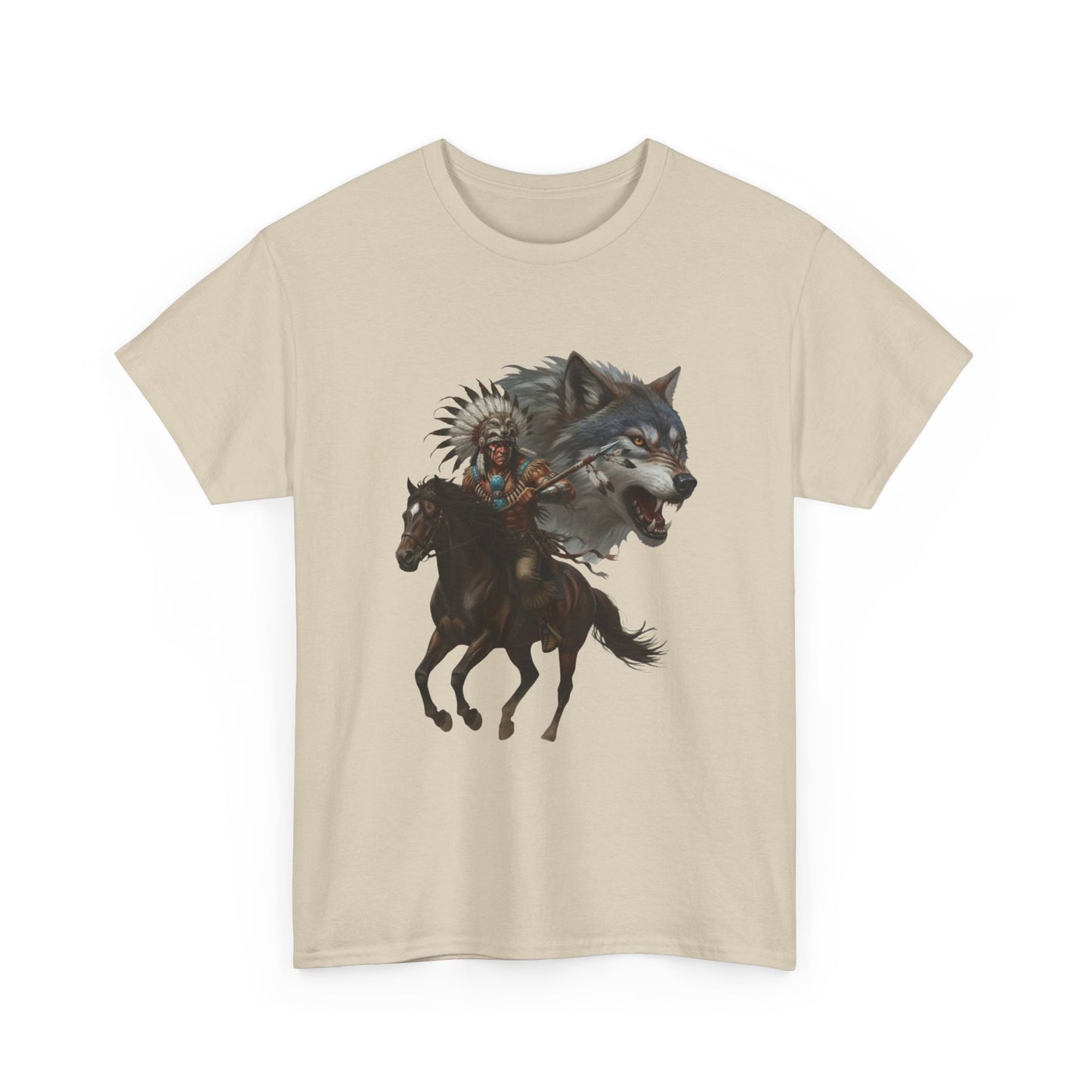 "Native American on Horse with Wolf" Unisex T-Shirt