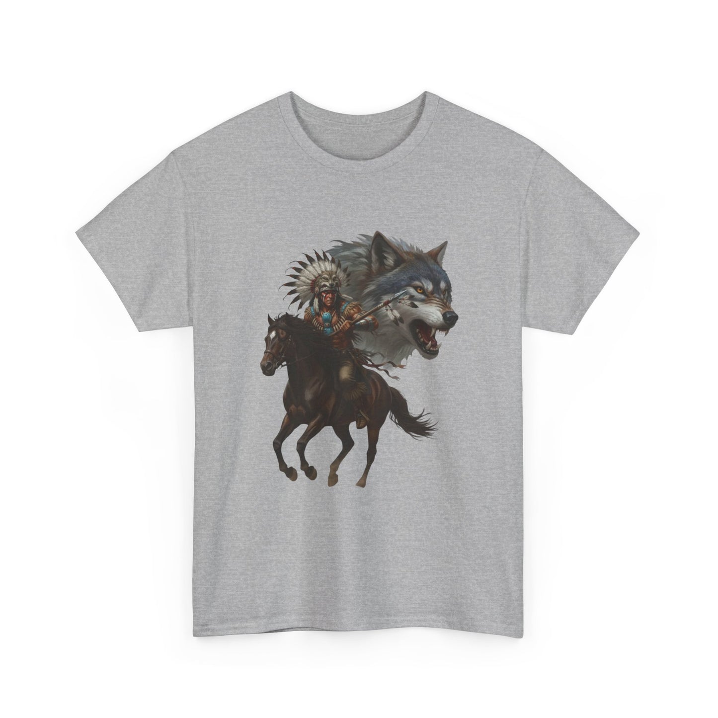 "Native American on Horse with Wolf" Unisex T-Shirt