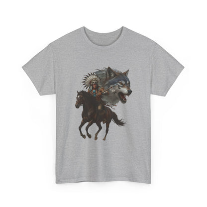 "Native American on Horse with Wolf" Unisex T-Shirt
