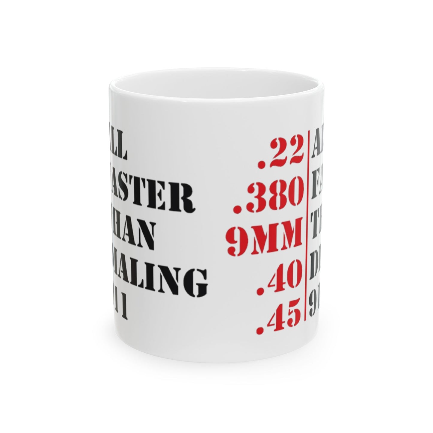 "Faster Than Dialing 911" Mug