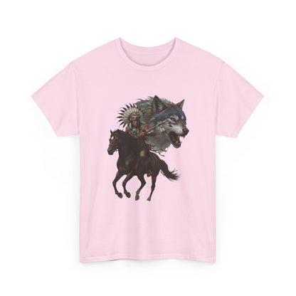 "Native American on Horse with Wolf" Unisex T-Shirt