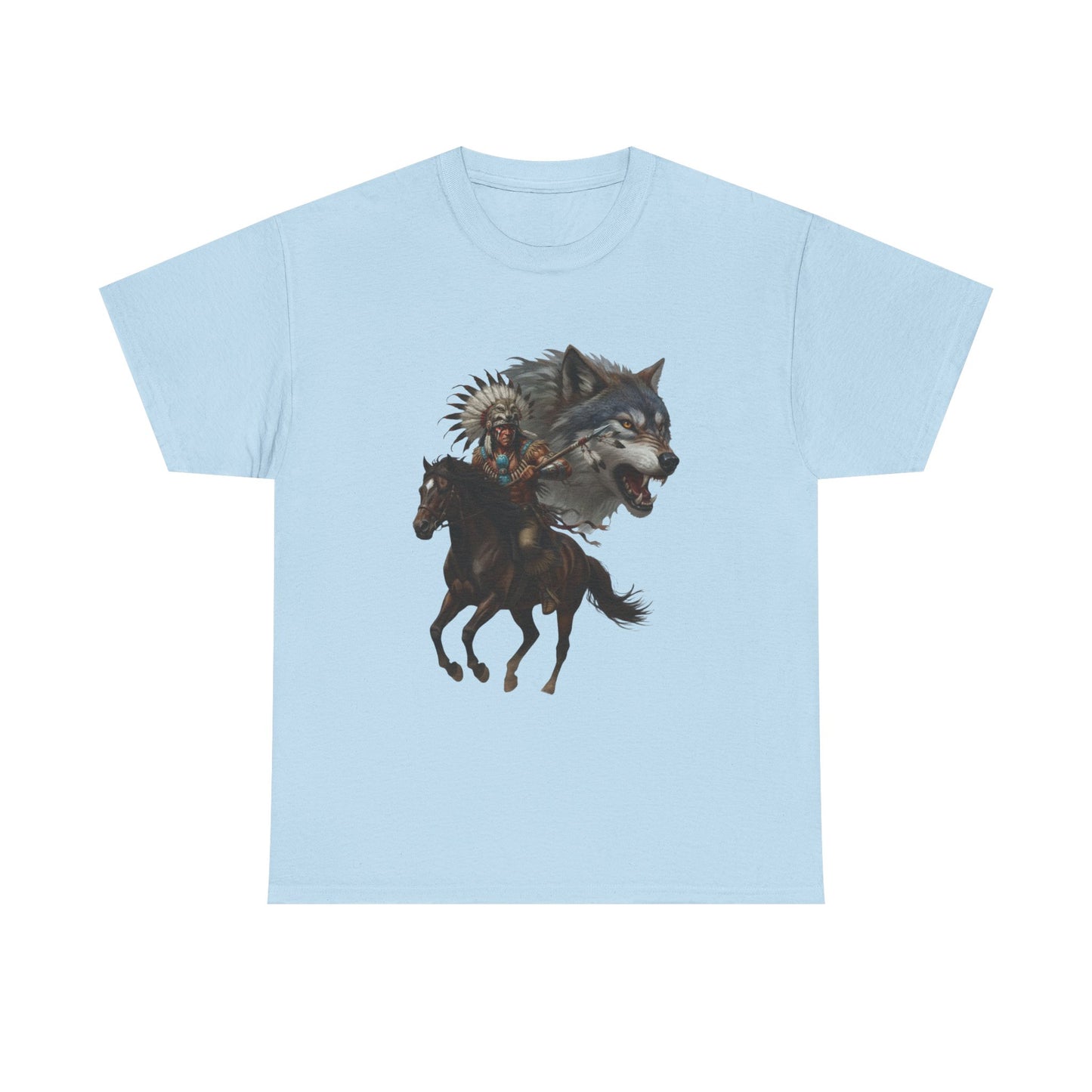 "Native American on Horse with Wolf" Unisex T-Shirt