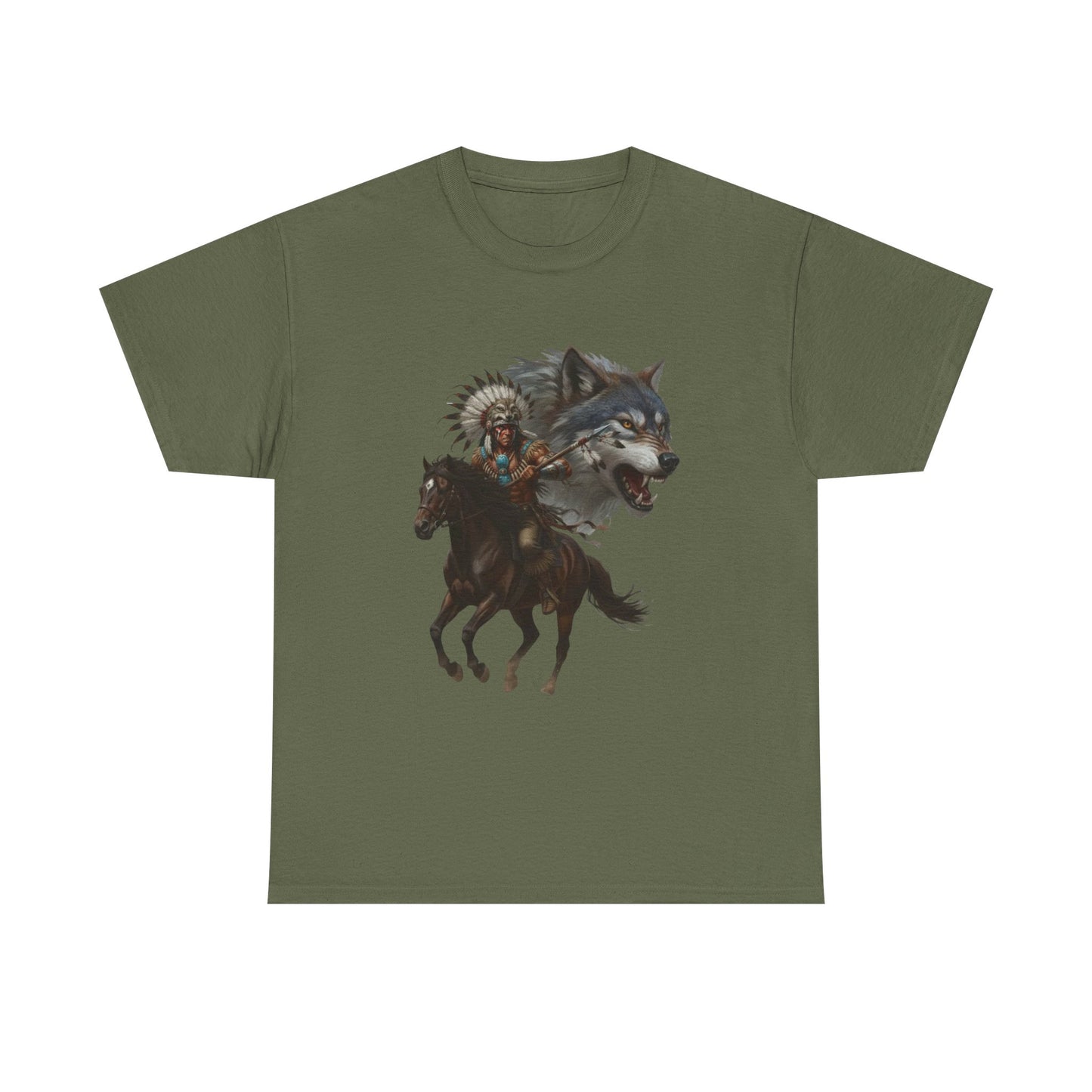 "Native American on Horse with Wolf" Unisex T-Shirt