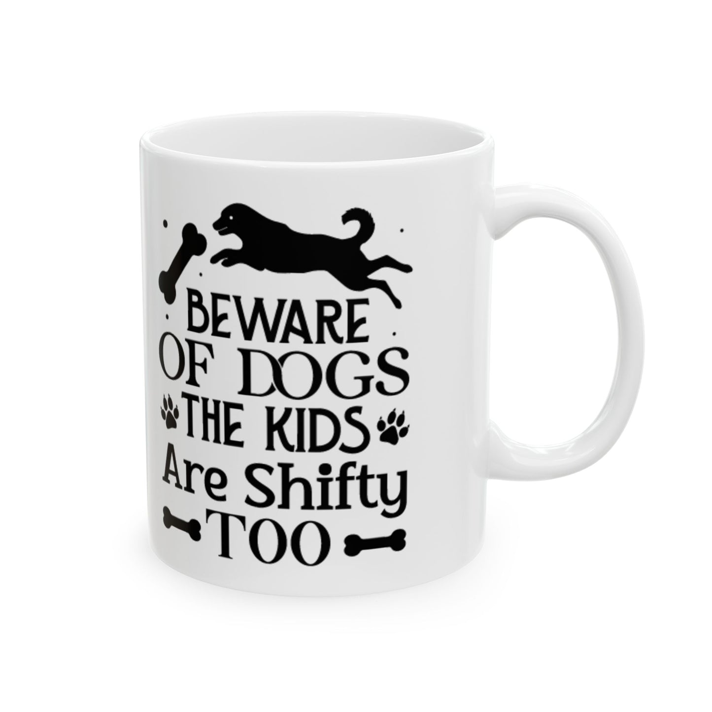 Beware of Dogs Ceramic Mug - Fun Pet Lover Coffee Cup, Kid-Friendly Gift, Housewarming Gift for Dog Owners, 11oz/15oz