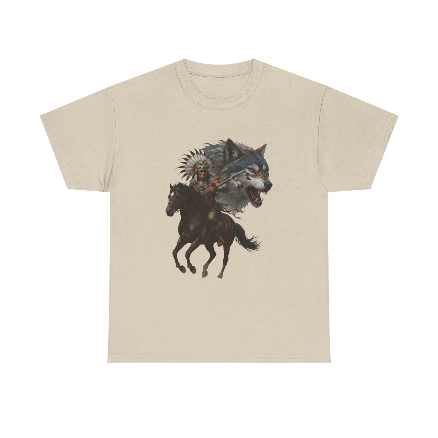 "Native American on Horse with Wolf" Unisex T-Shirt