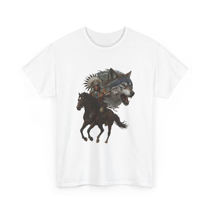 "Native American on Horse with Wolf" Unisex T-Shirt