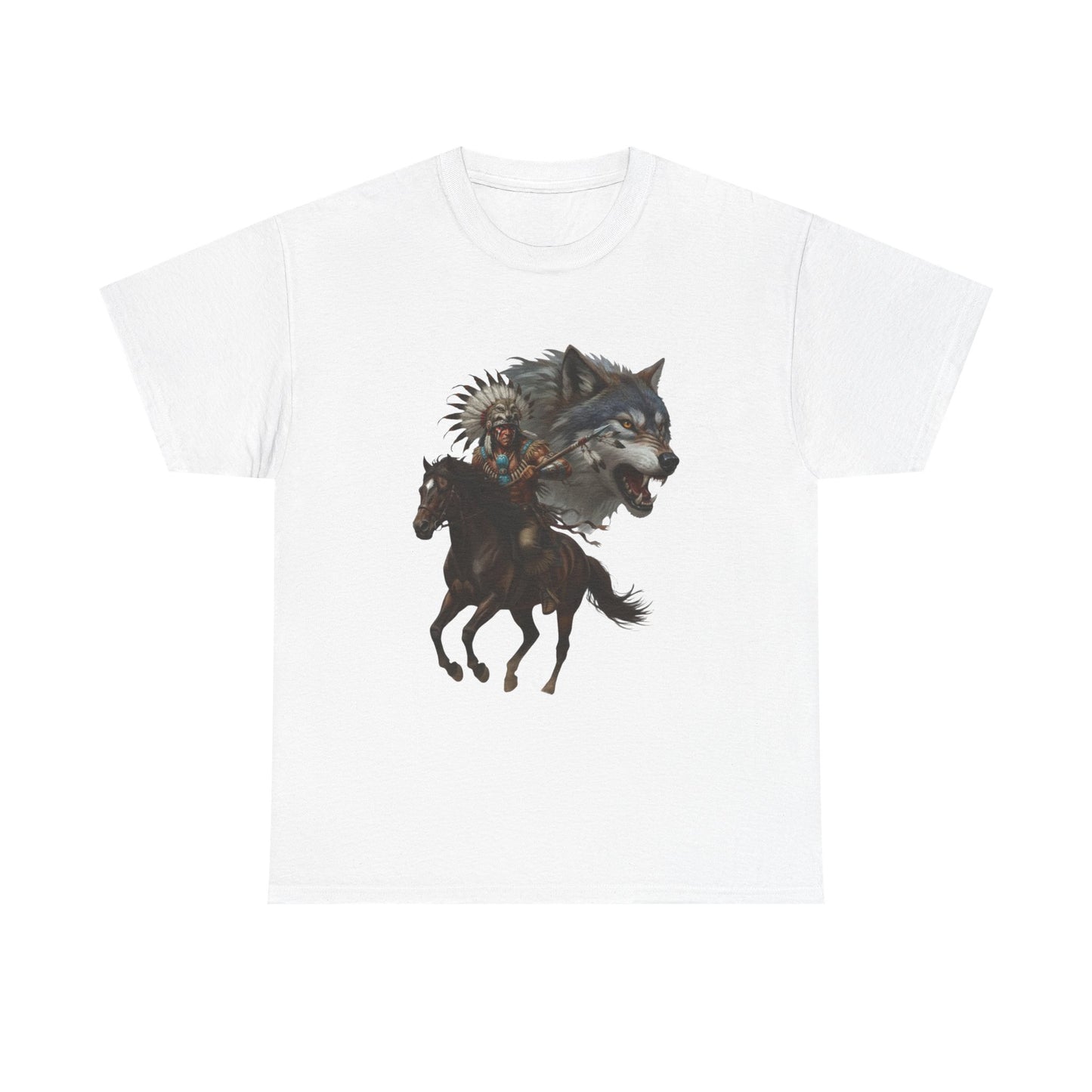 "Native American on Horse with Wolf" Unisex T-Shirt
