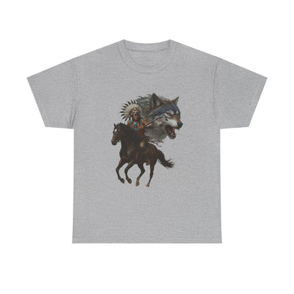 "Native American on Horse with Wolf" Unisex T-Shirt
