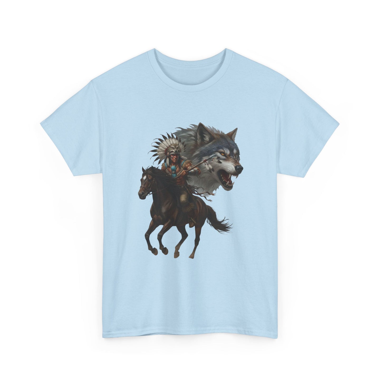 "Native American on Horse with Wolf" Unisex T-Shirt
